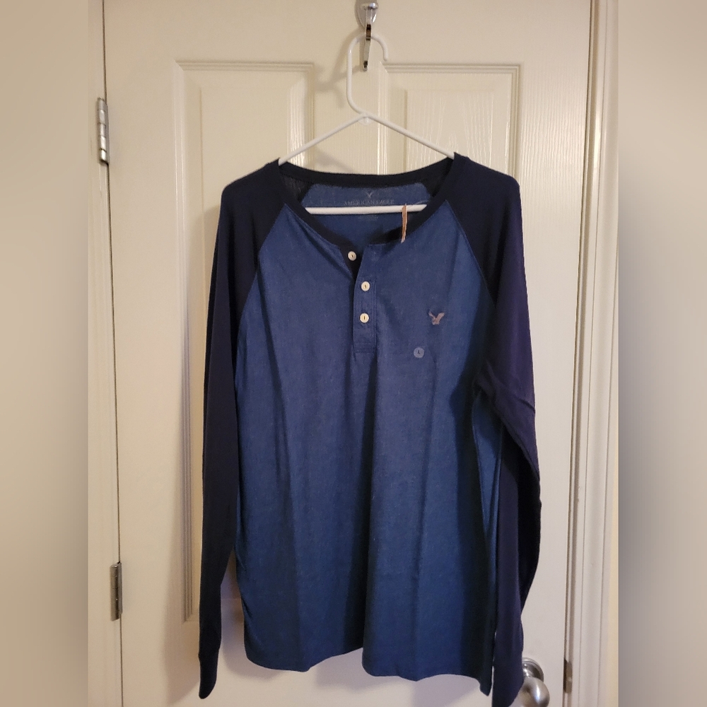Four American Eagle Long Sleeve Shirt lot Henley Style Men Size L